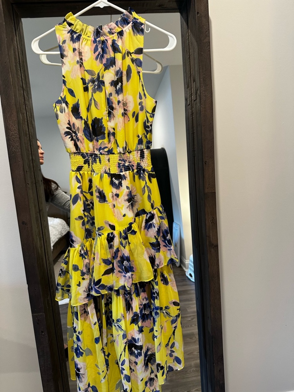 Eliza J Yellow Floral Tiered Halter Maxi Dress